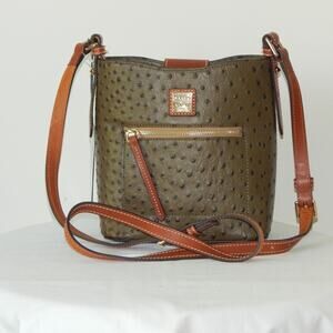NWT Dooney & Bourke Ostrich Embossed Small Ridley Olive Crossbody Shoulder Bag